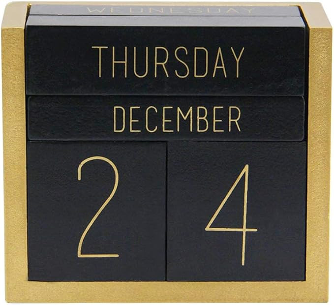 Juegoal Wooden Perpetual Calendar, Wooden Block Daily Calendar Office Desk Accessories (Black) | Amazon (US)