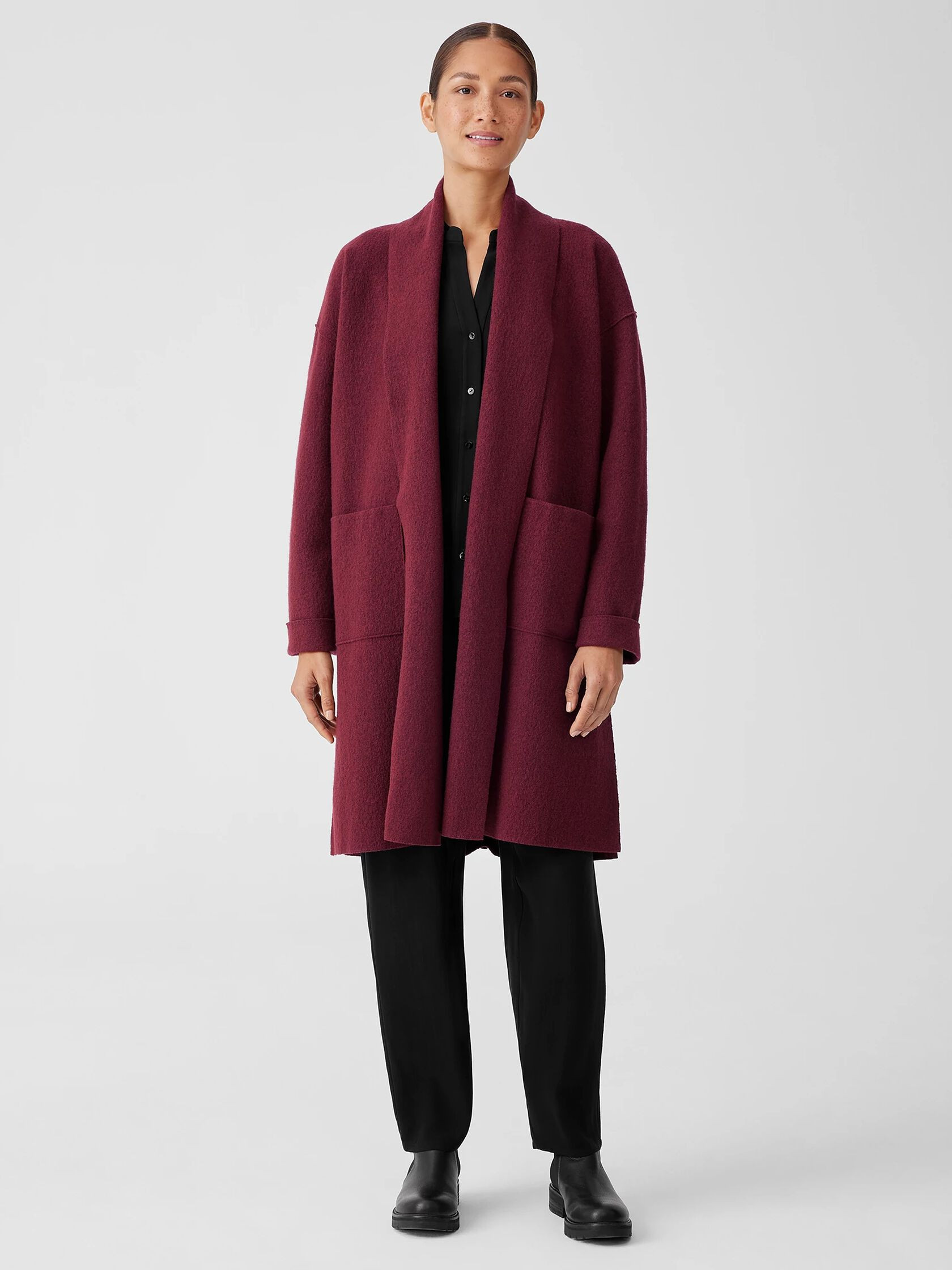 Lightweight Boiled Wool High Collar Coat in Regenerative Wool | Eileen Fisher
