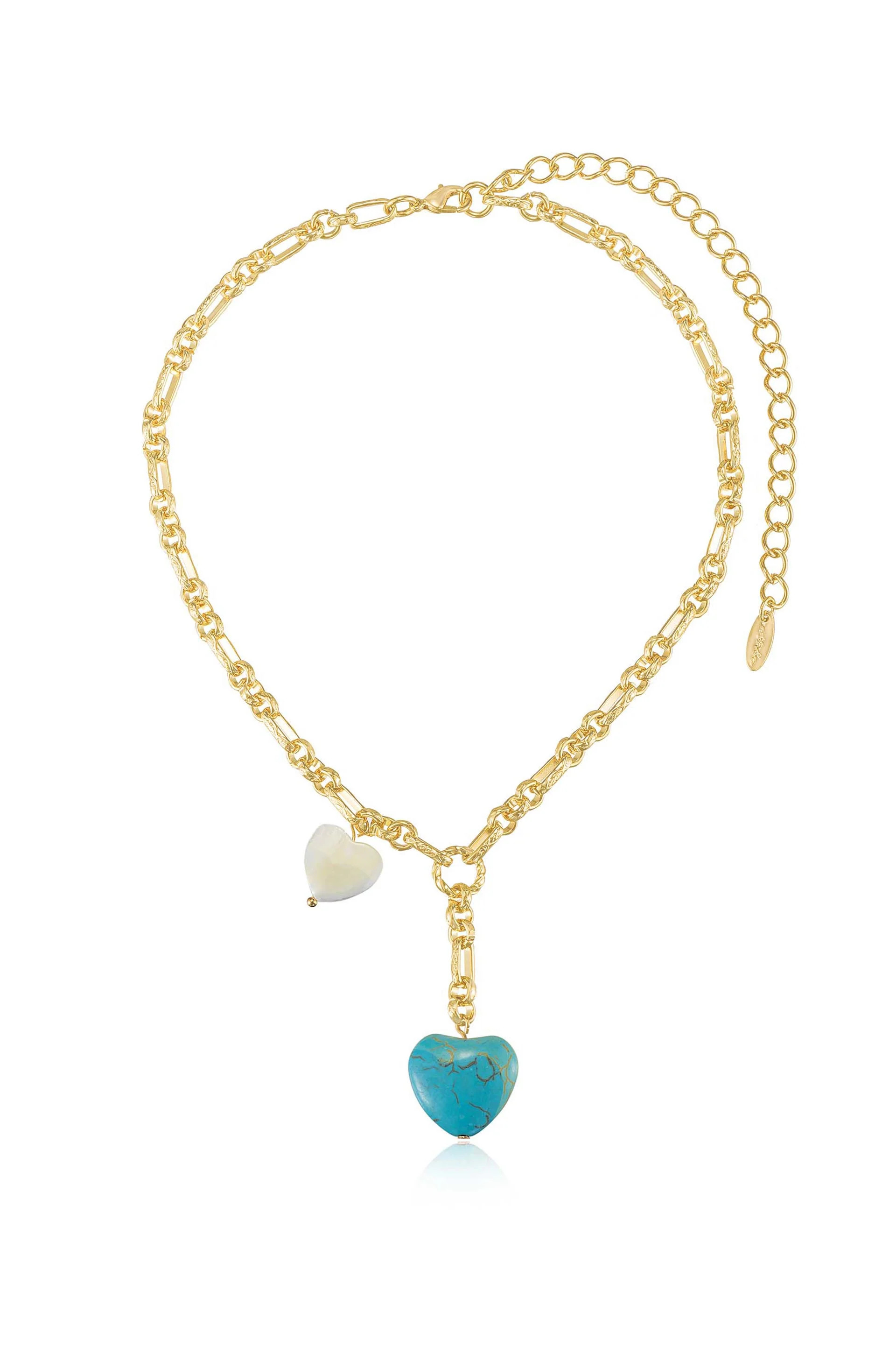 Turquoise and Pearl Hearts Lariat | Ettika