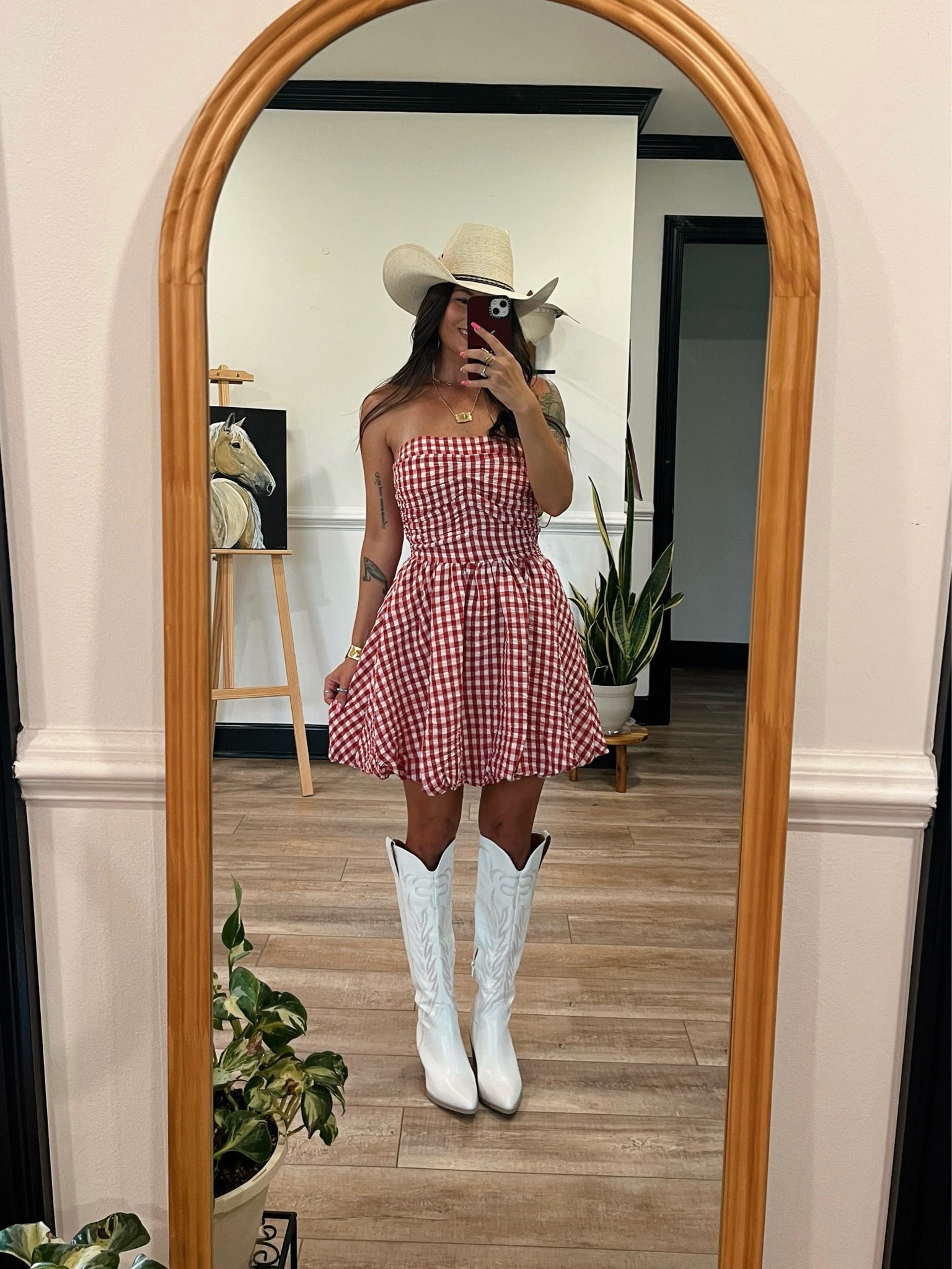 Gingham plaid bubble dress paired with white boots! Code LORILYNN35 for 35% off dress! Wearing small, has good length

#LTKootd #LTKSaleAlert #LTKSeasonal