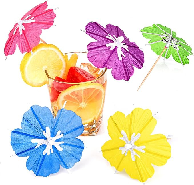 Drink Umbrellas Cocktail Picks Parasol Cocktail Sticks with Wood Toothpicks for Summer Hawaiian C... | Amazon (US)