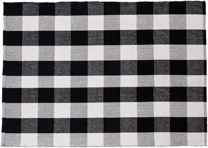 SHACOS Large Cotton Area Rug 4x6 ft Black White Plaid Cotton Woven Rug for Living Room Bedroom Do... | Amazon (US)