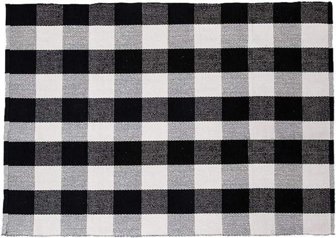 SHACOS Large Cotton Area Rug 4x6 ft Black White Plaid Cotton Woven Rug for Living Room Bedroom Do... | Amazon (US)