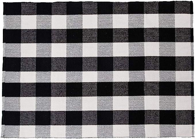 SHACOS Large Cotton Area Rug 4x6 ft Black White Plaid Cotton Woven Rug for Living Room Bedroom Do... | Amazon (US)