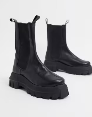 ASOS DESIGN – Aqum – Klobige, schwarze Chelsea-Stiefel aus hochwertigem Leder | ASOS (Global)