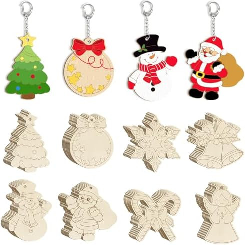 Wooden Christmas Ornaments to Paint, 8 Styles DIY Blank Unfinished Wood Reindeer Christmas Tree B... | Amazon (US)