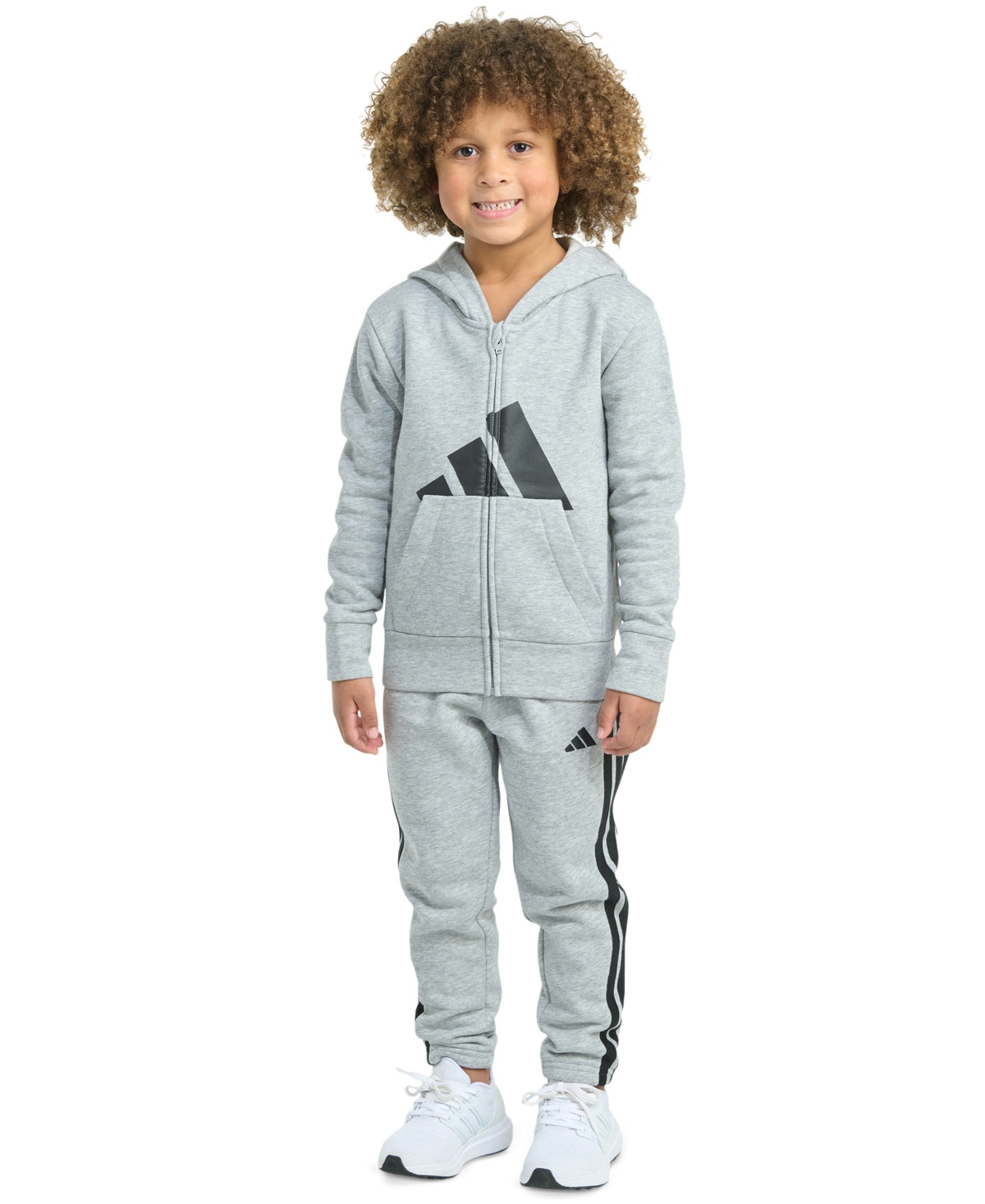 adidas Toddler & Little Boys Long-Sleeve Essential Big Logo Fleece Jacket & Jogger Pants, 2 Piece Set - Medium Heather Grey | Macy's