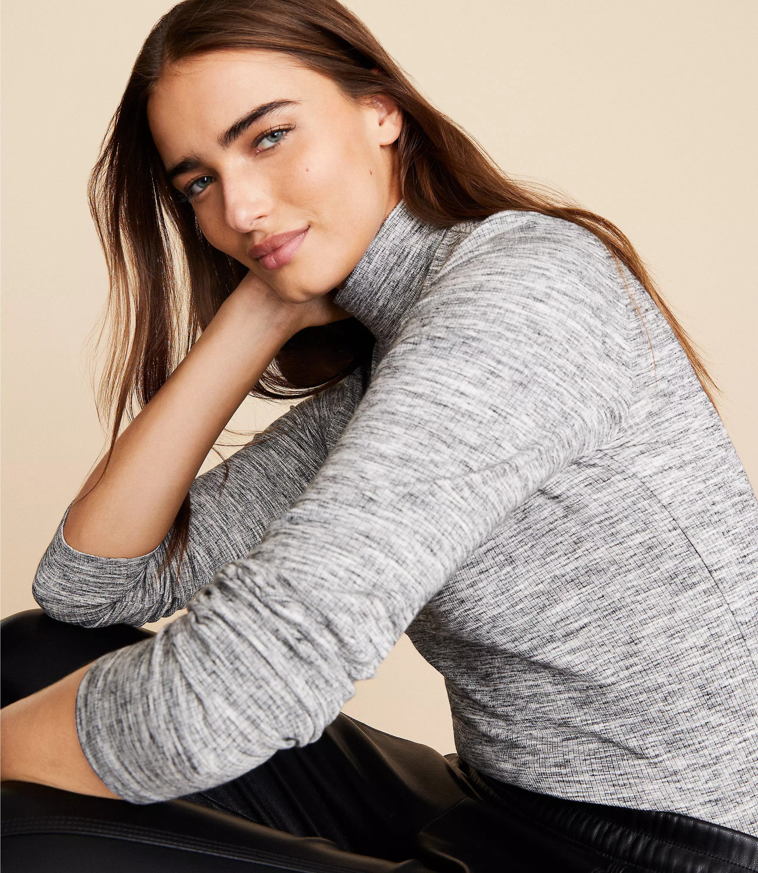 Lou & Grey Heathered Ribbed Turtleneck Top | LOFT