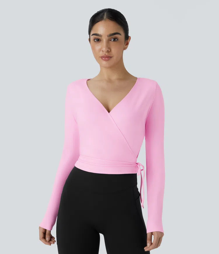 Women’s SoftlyZero™ Plush V Neck Tie Side Long Sleeve Yoga Sports Top - Halara | HALARA