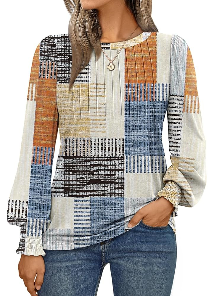 AUTOMET Long Sleeve Shirts Womens Pleated Business Casual Blouses with Smocked Cuffs | Amazon (US)