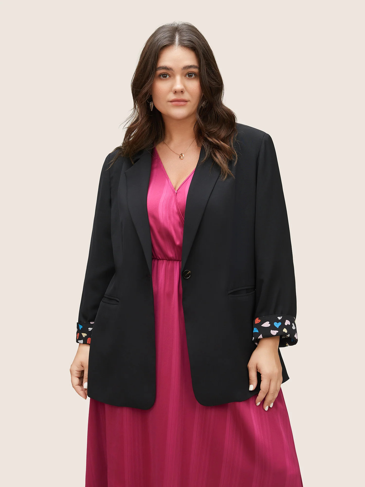 Colour Heart Lined Suit Collar Pocket Blazer | Bloomchic
