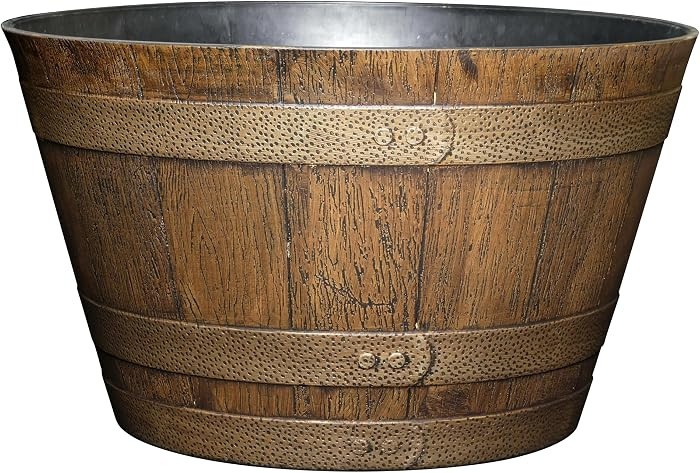 Classic Home and Garden Whiskey Plastic Resin Flower Pot Barrel Planter, Oak Brown, 20.5" | Amazon (US)