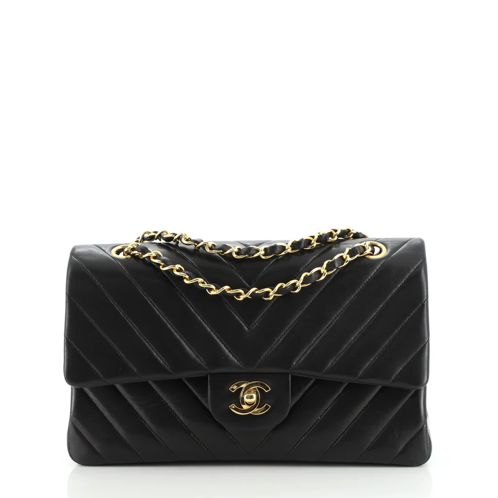 Chanel Vintage Classic Double Flap Bag Chevron Lambskin Medium Blue 11636414 | Rebag