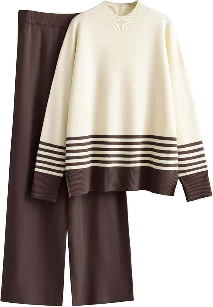 Tanming Women's Lounge Sets 2 Piece Outfits Knitted Pullover Sweater Tops Wide Leg Pants Tracksui... | Amazon (US)