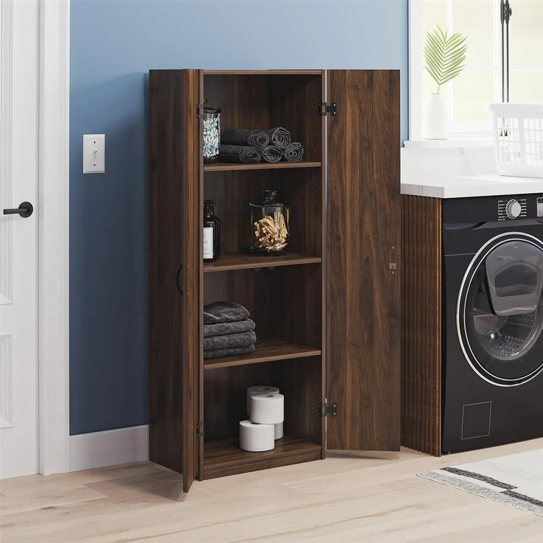 Mainstays 60" 2 Door Storage Cabinet, Walnut - Walmart.com | Walmart (US)