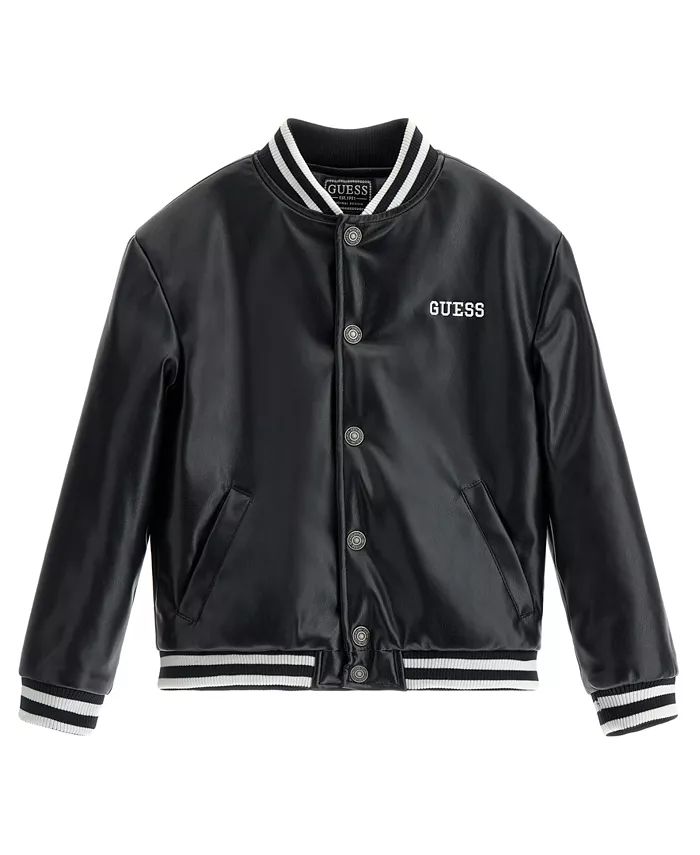 Big Boys Faux Leather Embroidered Logo Bomber Jacket | Macy's