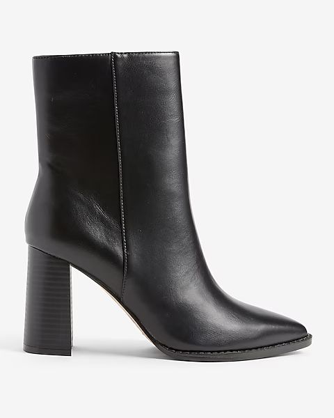 Faux Leather Stacked Block Heel Booties | Express