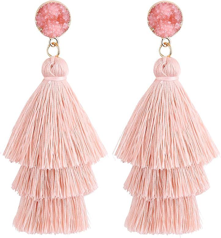 Women Tassel Earrings Dangle Drop Colorful Thread Layered Stud Earrings Fashion Jewelry Gift | Amazon (US)