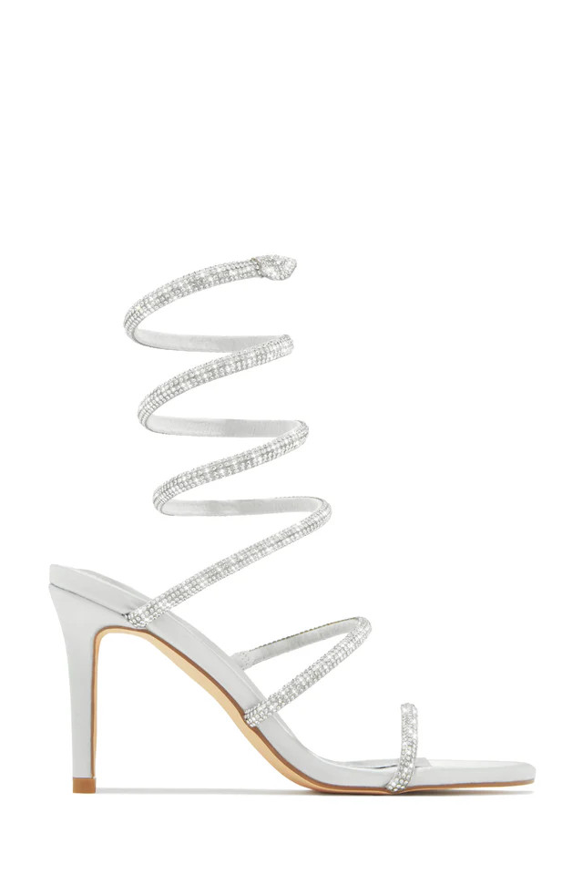 Miss Lola | Sushmita Silver Embellished Around The Ankle Coil Heels | MISS LOLA