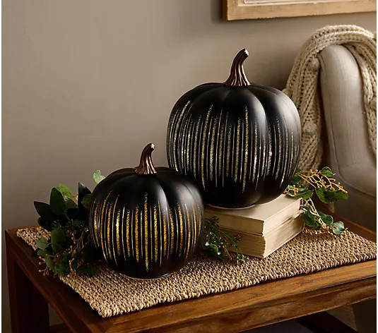 Set of 2 Illuminated Starry Night Glass Pumpkins by Valerie - QVC.com | QVC