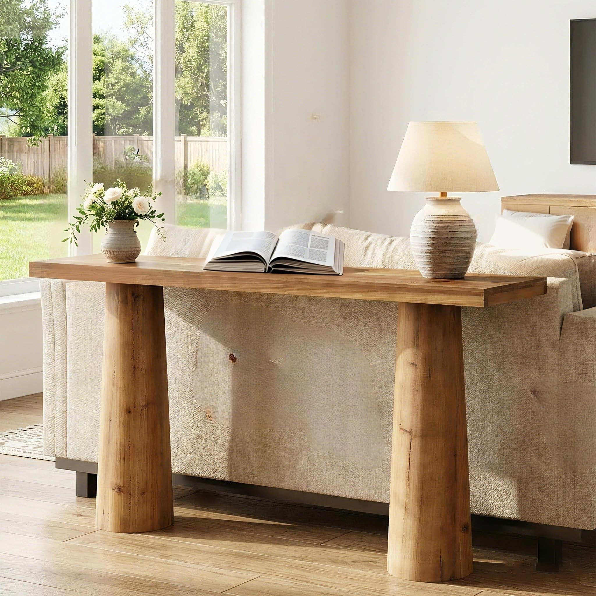 63-Inch Solid Wood Console Table, Farmhouse Entryway Table, Rectangular Long Sofa Table Behind Co... | Amazon (US)