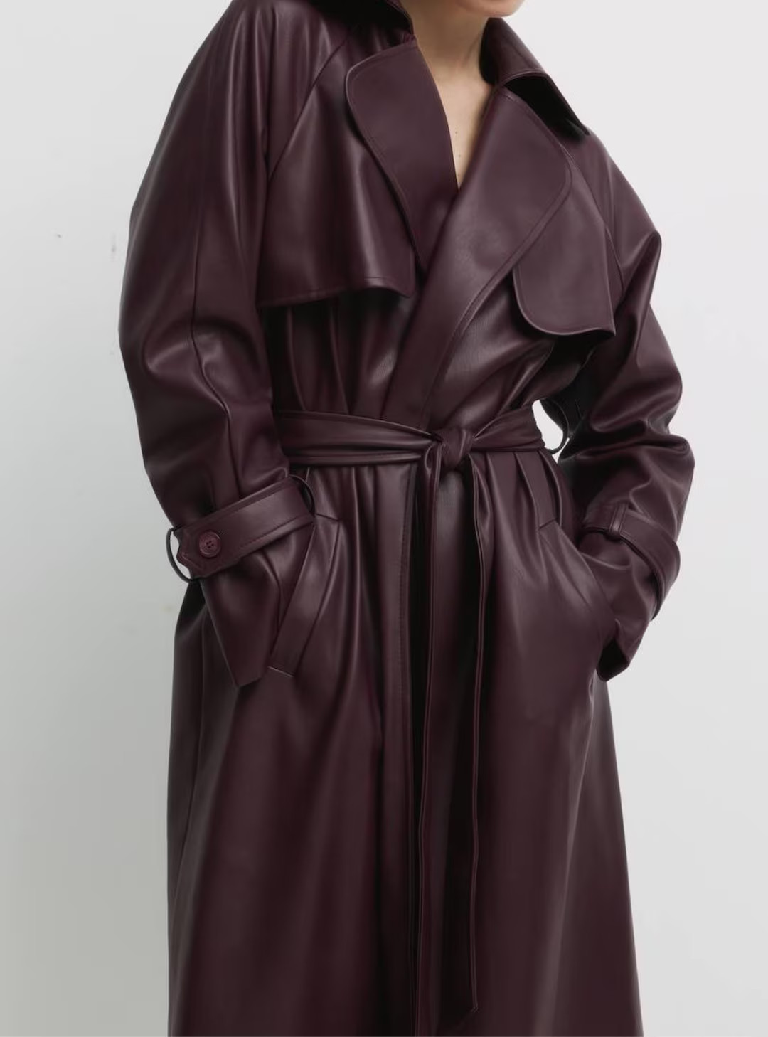 Burgundy Faux Leather Trenchcoat for Women, Vegan Leather Fall Outerwear for Women, Classy Coat P... | Etsy (US)