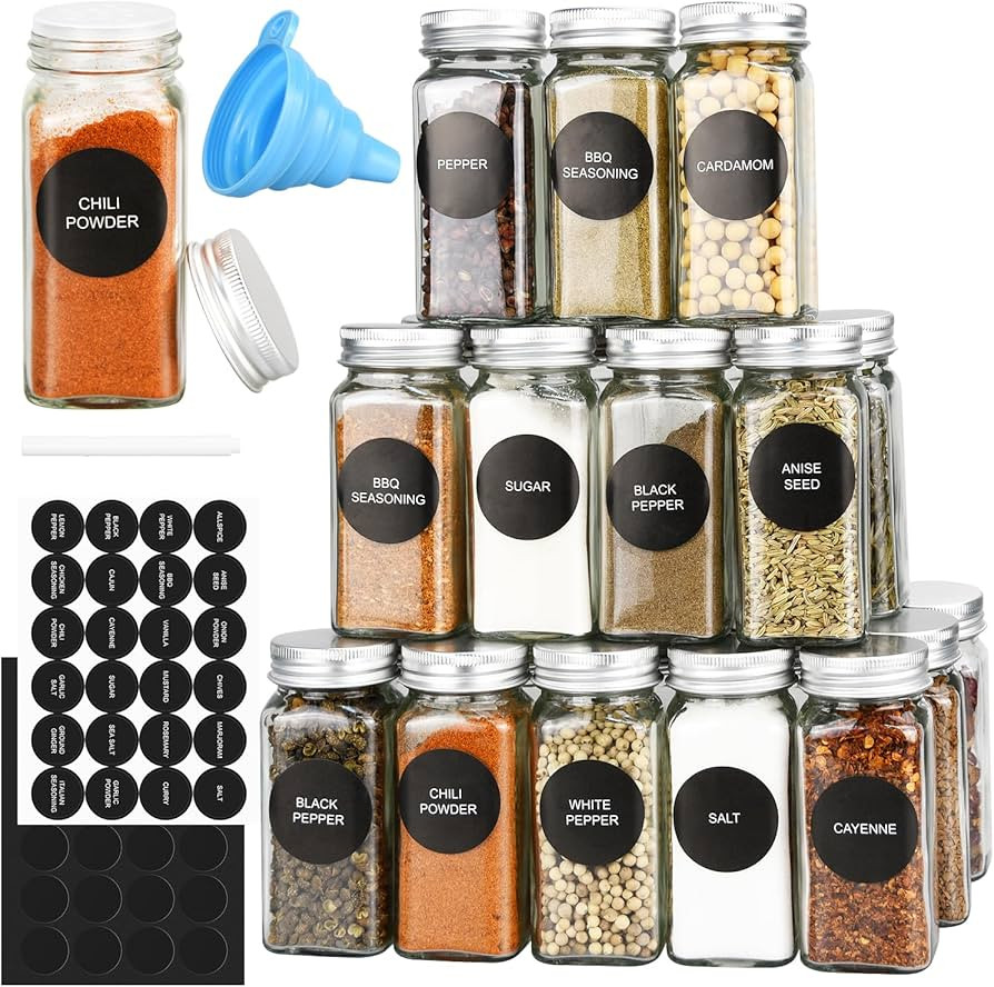 DkOvn 12/24/36/48pcs Glass Spice Jars, 4oz Empty Spice Jars with Metal Caps, Labels, Shaker Lids,... | Amazon (US)