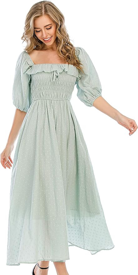 R.Vivimos Women Summer Half Sleeve Cotton Ruffled Vintage Elegant Backless A Line Flowy Long Dres... | Amazon (US)