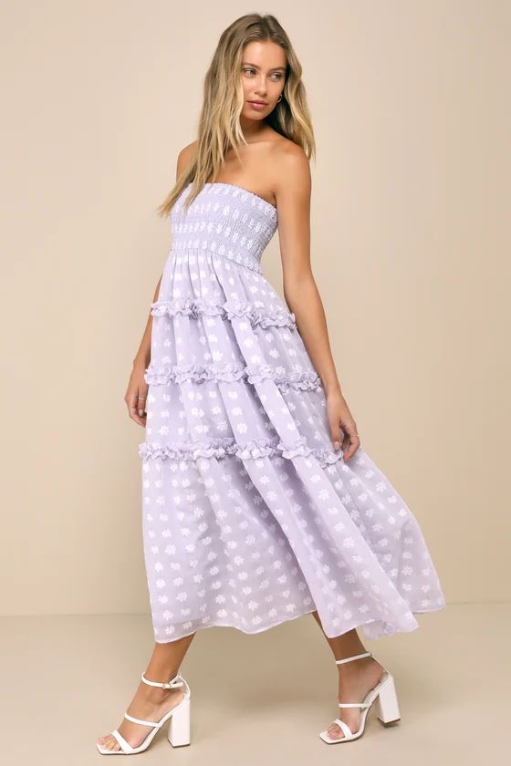 Beautiful Sentiments Lavender Floral Strapless Tiered Midi Dress | Lulus