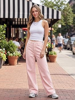 EMMIOL Pantalones de mezclilla de pierna ancha para mujer, pantalones de mezclilla de cintura med... | Amazon (US)
