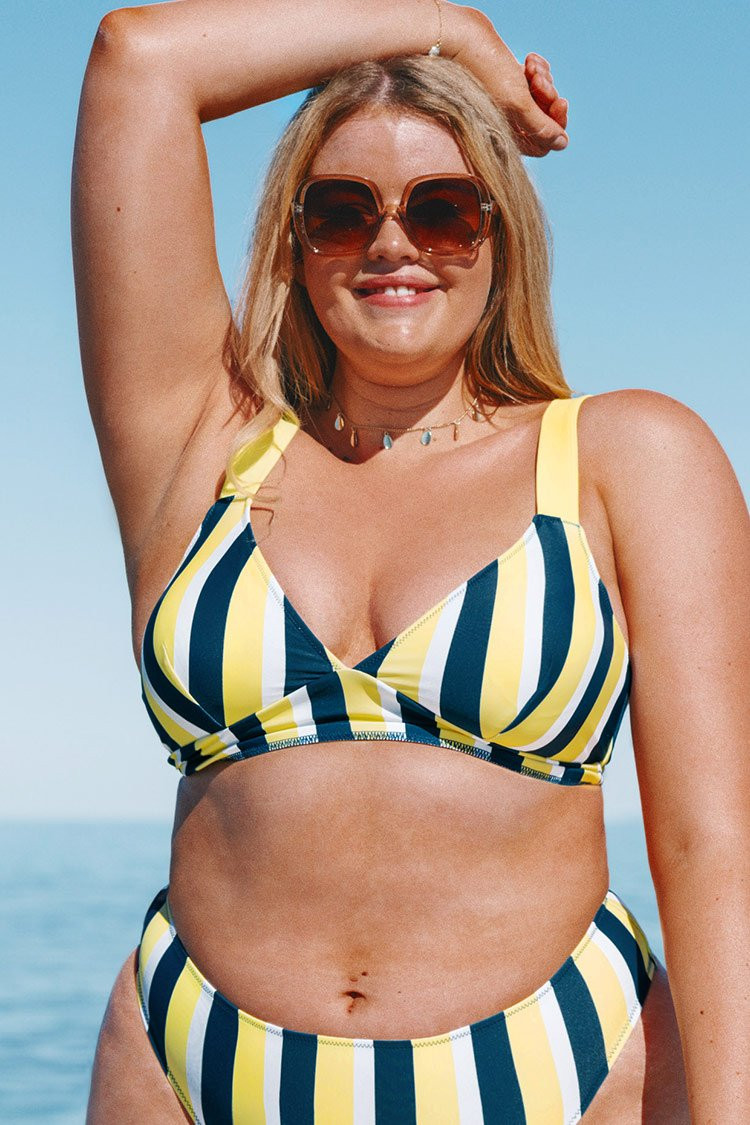 Michelle Striped Plus Size Bikini Top | Cupshe