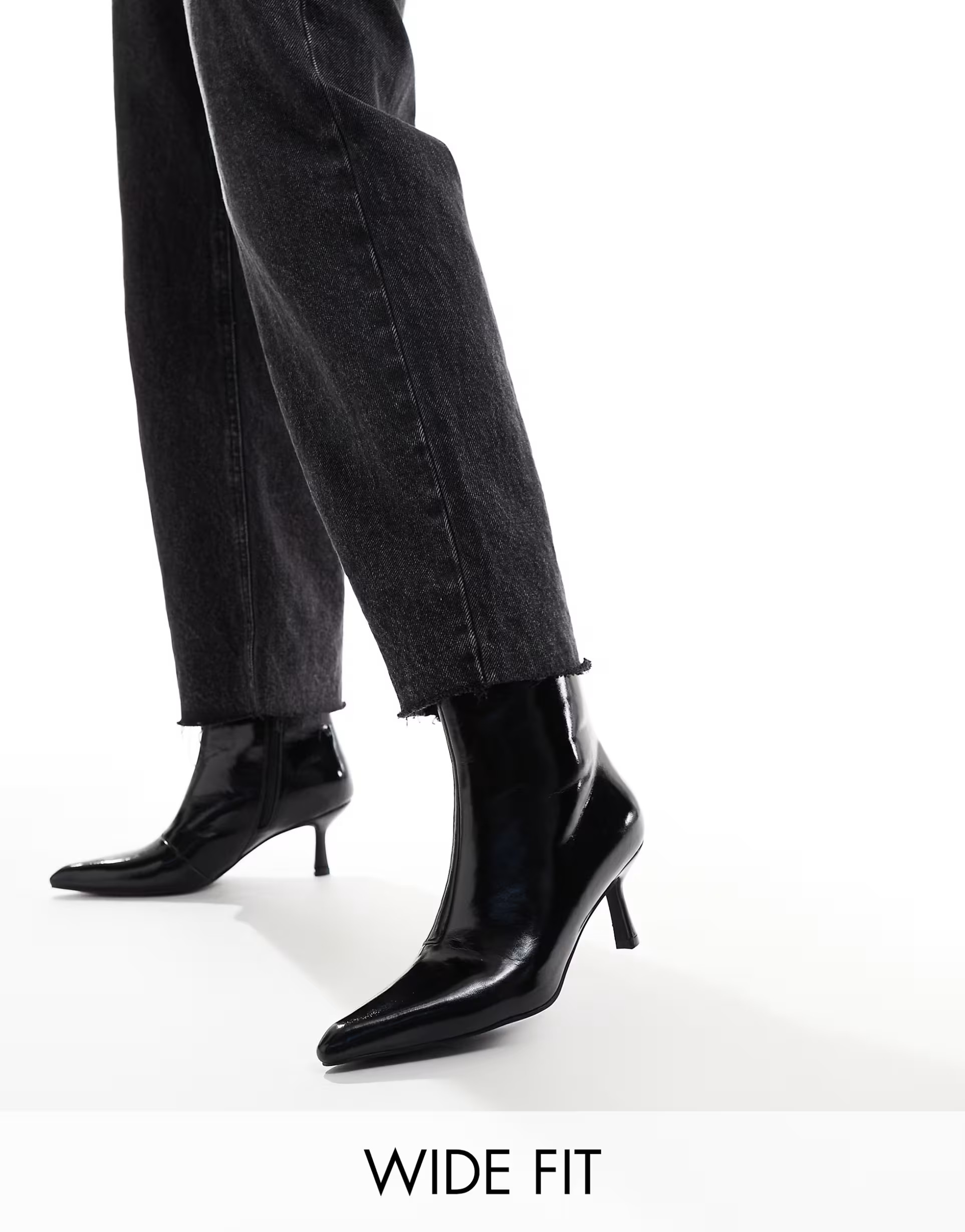 Glamorous Wide Fit – Stiefeletten in Schwarz mit Knitterstruktur und Kitten-Absatz, weite Passf... | ASOS (Global)