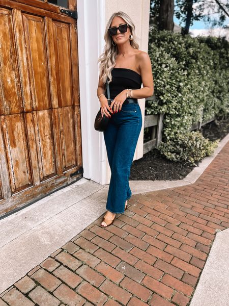 Weekend outfit idea. This tube top is the best fit! Love it with these jeans! Wearing a 6 in the top and a 27 in the jeans. 

#LTKSeasonal #LTKfindsunder100 #LTKstyletip
