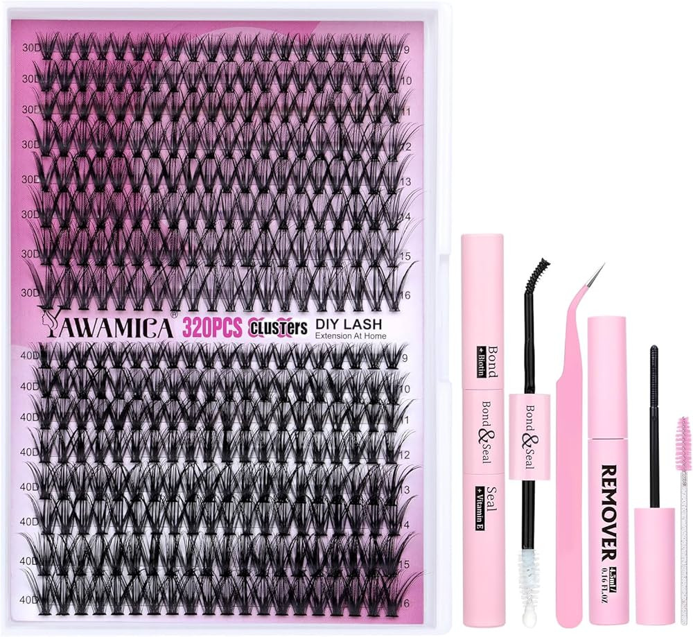 DIY Eyelash Extension Kit 320pcs Individual Lashes Cluster, 9-16mm Mix 30D 40D with Lash Bond and... | Amazon (US)