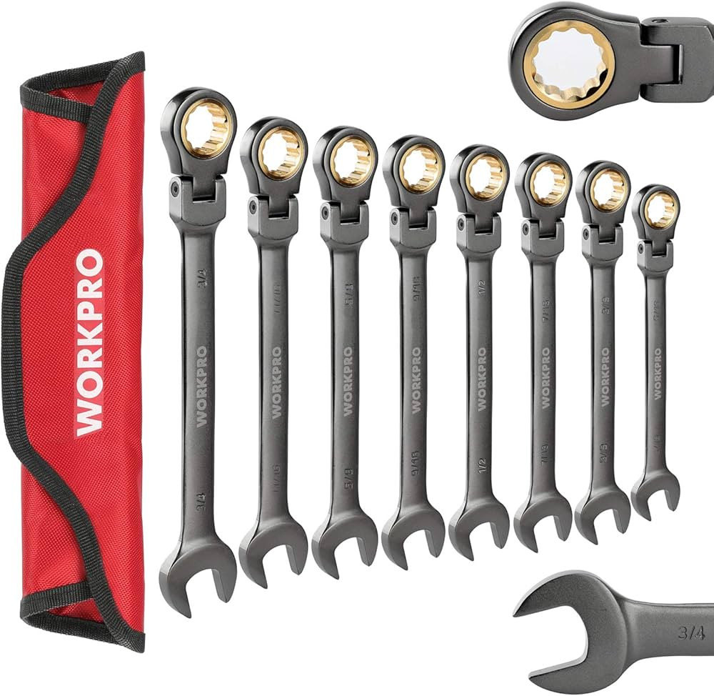 WORKPRO 8-piece Flex-Head Ratcheting Combination Wrench Set, SAE 5/16-3/4 in, 72-Teeth, Cr-V Cons... | Amazon (US)