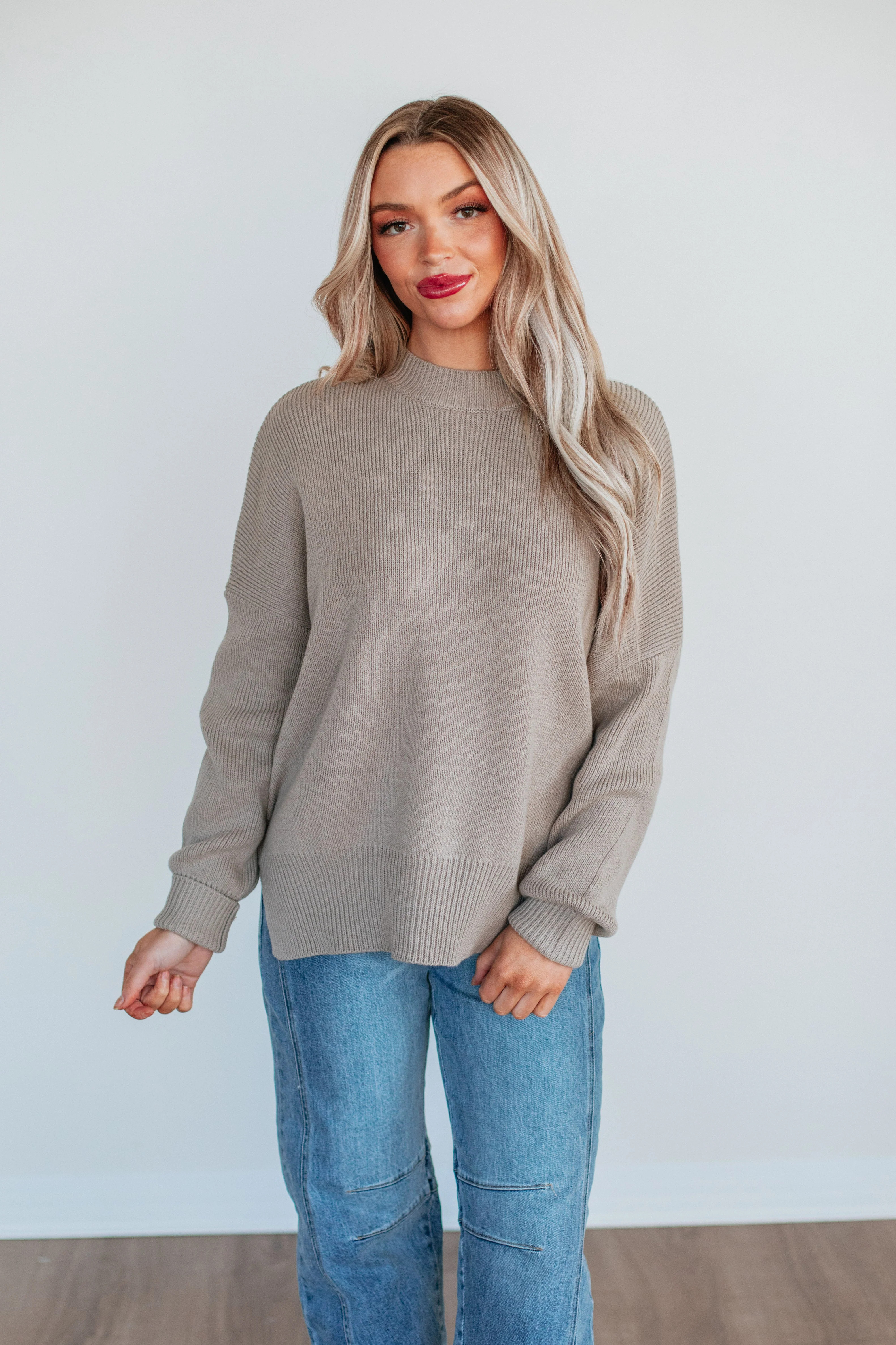 Chelsea Mock Neck Sweater - Pebble | Wild Oak Boutique