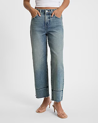 High Waisted Light Wash Tall Hem Relaxed Straight Ankle Jeans | Express