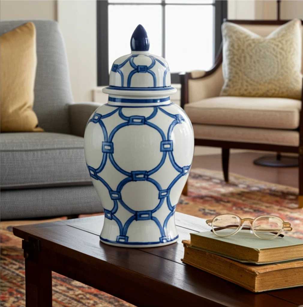 Cinya Ceramic Vase and Decorative Temple Jar with Lid - Elegant Flower Vase for Home Decor | Wayfair North America