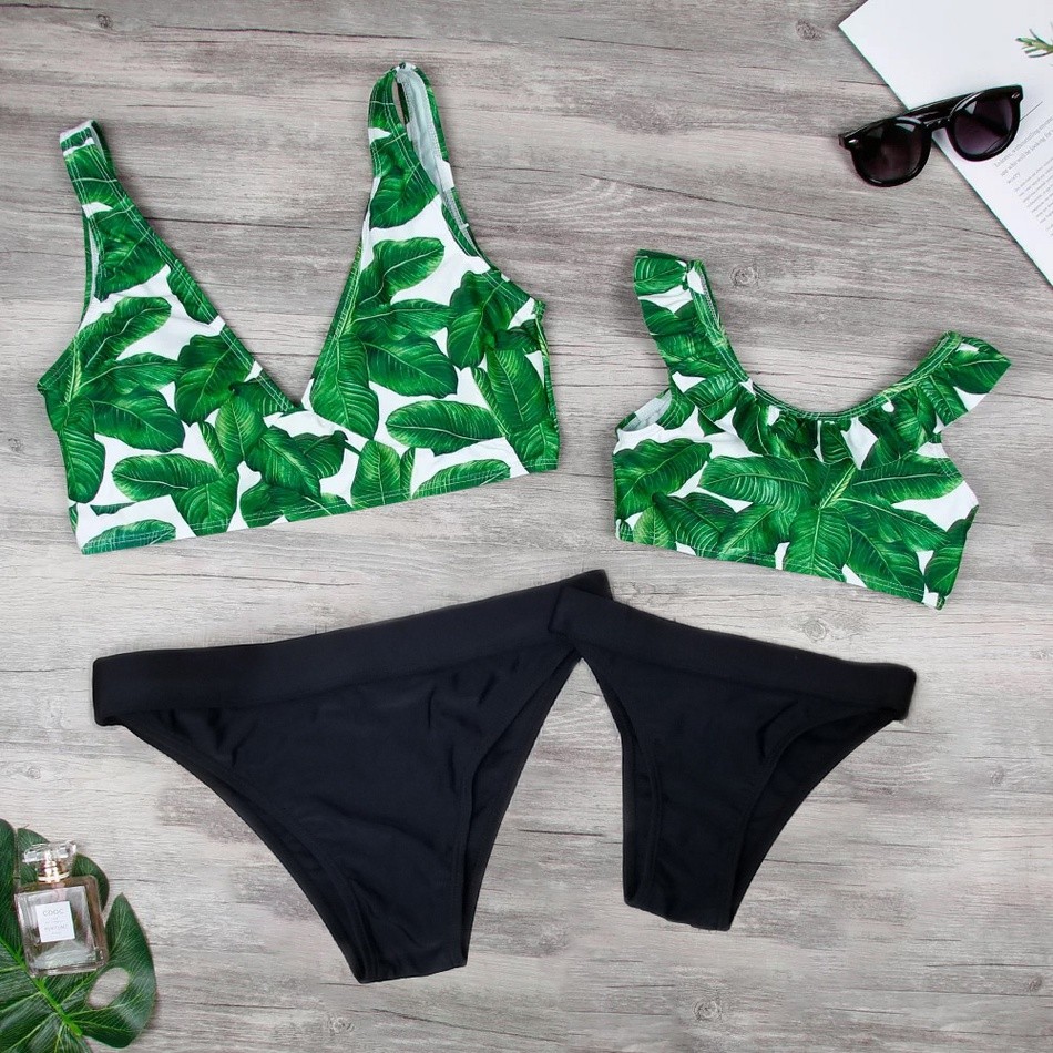 Mommy and Me Tropical Printed Bikini Set in Green  at PatPat.com | PatPat
