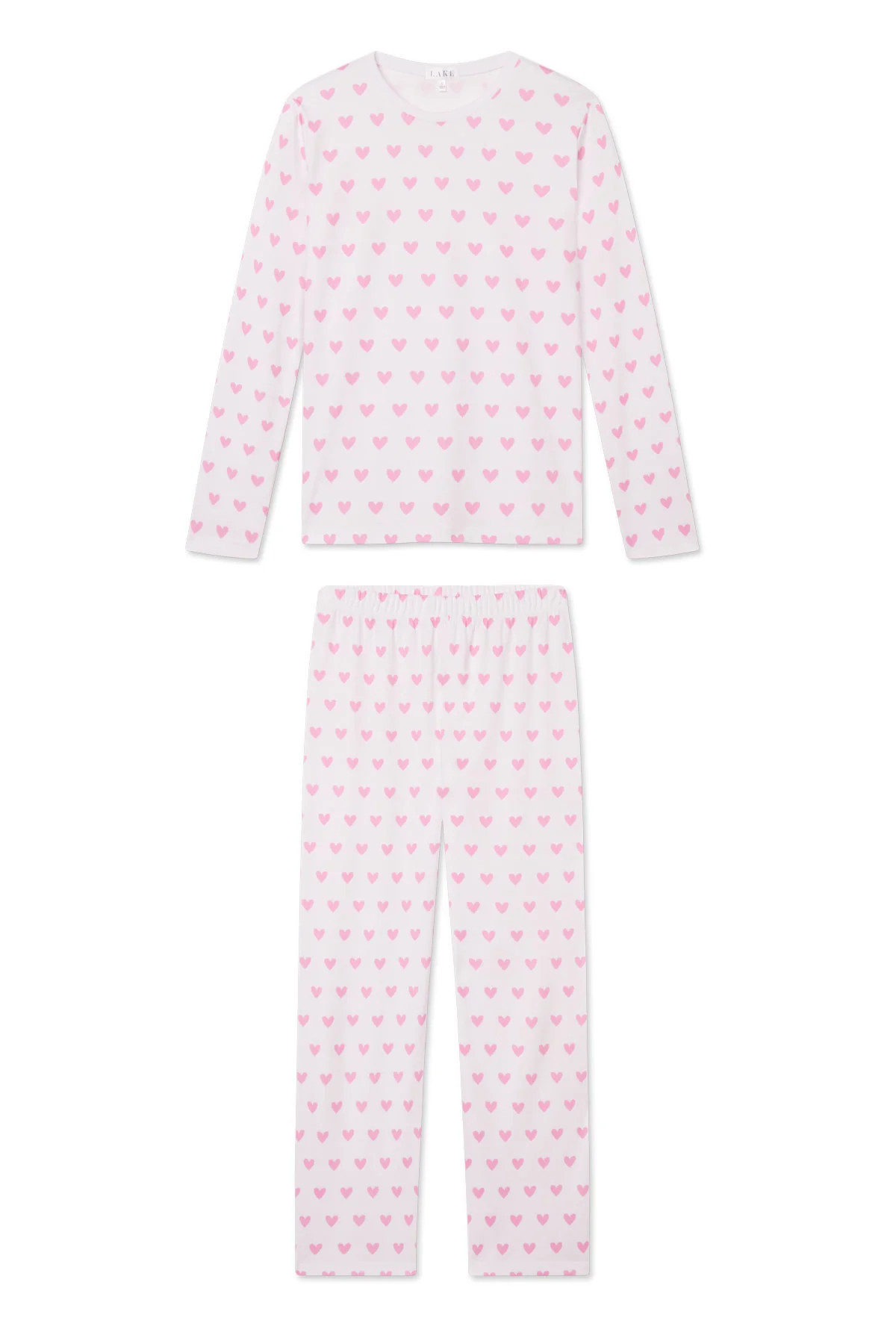 Pima Crew Long-Long Set in Darling Pink Heart | Lake Pajamas