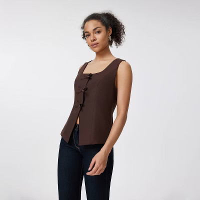Women's Square Neck Sleeveless Front Bow Tie Closure Vest Top - A New Day™ Brown M | Target