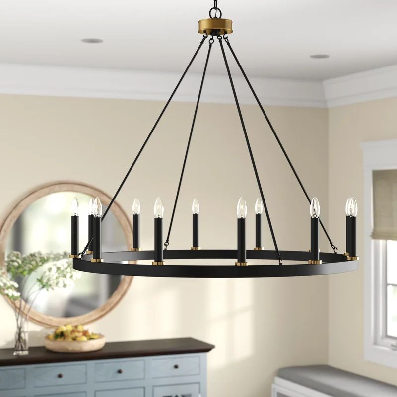 Blae 12 - Light Candle Style Wagon Wheel Chandelier | Wayfair Professional