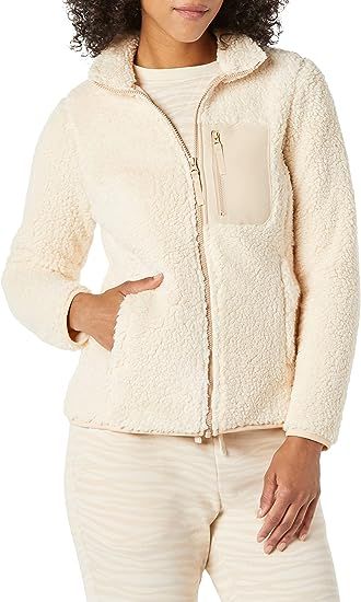 Amazon Essentials Women's Sherpa Long-Sleeve Mock Neck Full-Zip Jacket with Woven Trim | Amazon (US)