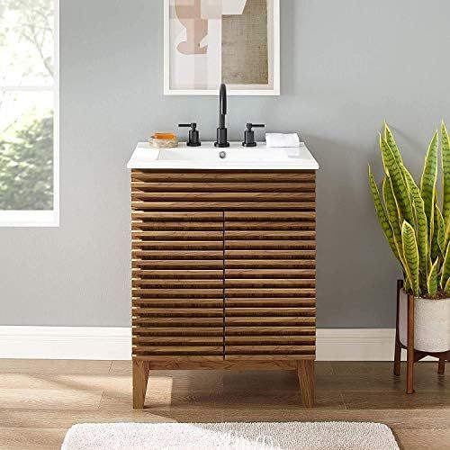 Modway Render Mid-Century Bathroom Vanity With Sink in Walnut White | Amazon (US)