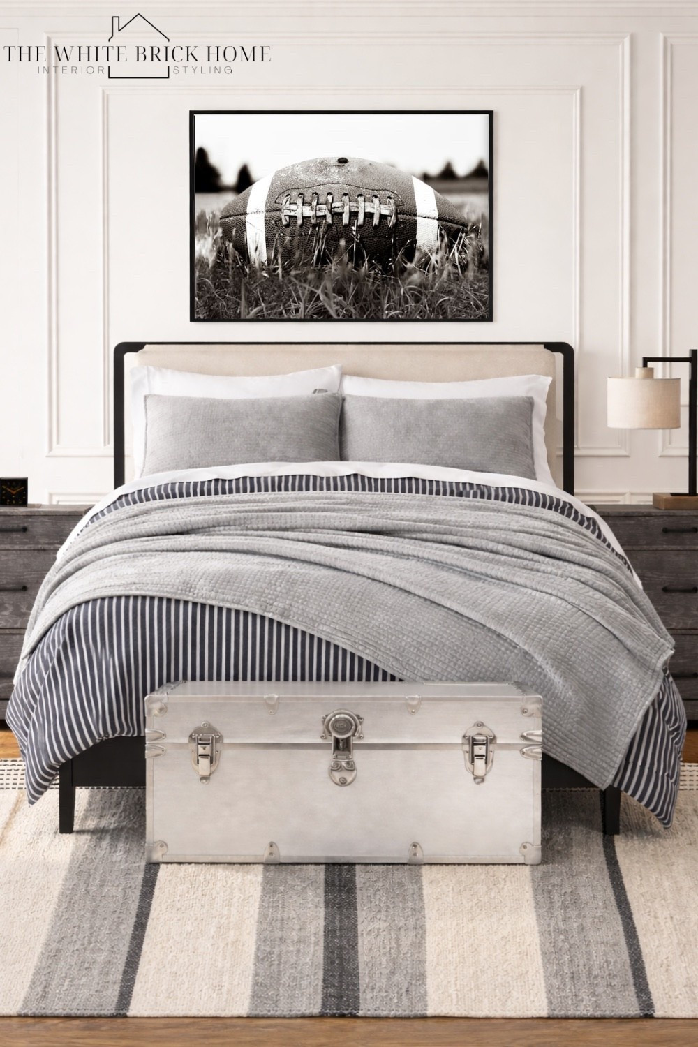 Cleaned modern, and cool - this bedroom delivered a polished look with just the right amount of sporty edge. 
🖤🖤
Boys room, boys bedroom, kids room, kids bedroom design, boys room bedding, boys room bed, boys room lamp, boys room nightstand, boys room trunk, boys room decor, football, football bedroom, football room, football ideas, sports themed boys room, sports themed room, football bedroom, football room ideas, home decor, home design, bedroom, bed, kids room, wayfair, minted, pottery barn teen 


#LTKSeasonal #LTKHome #LTKKids