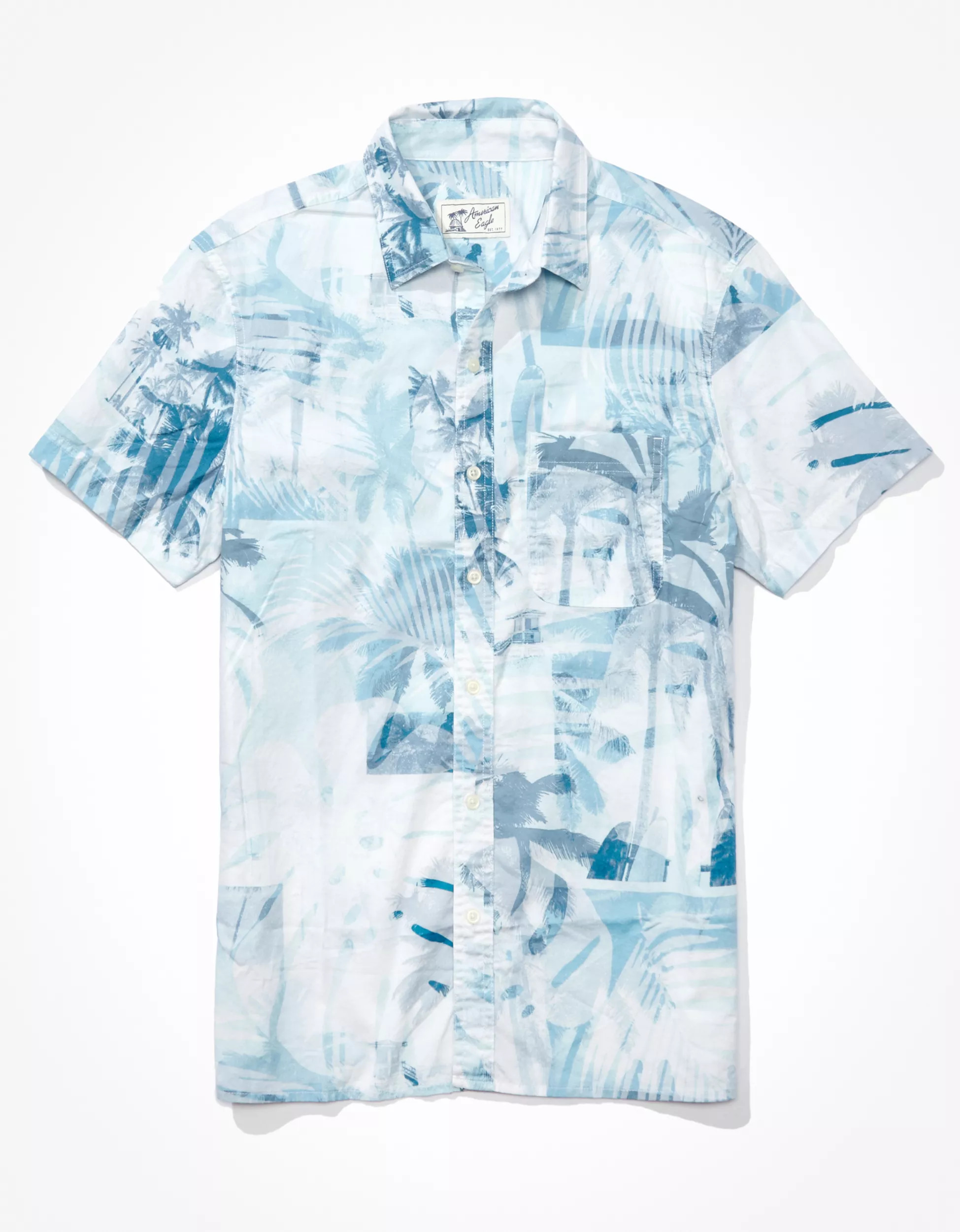 AE Photoreal Tropical Button-Up Resort Shirt | American Eagle Outfitters (US & CA)