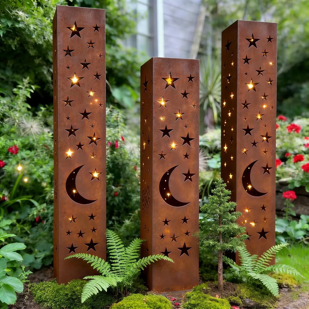 Star and Moon Rusty Metal Garden Column, Country Style Courtyard Decor, Metal Outdoor Pole Light ... | Etsy (Global)
