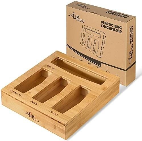 Amazon.com: WimWam Ziplock Storage Bag Organizer for Kitchen Drawer with Bamboo Sandwich Bag Orga... | Amazon (US)