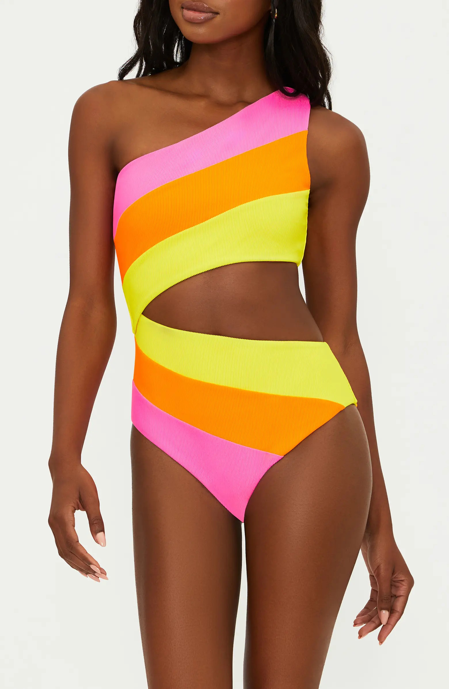 Joyce Stripe Cutout One-Shoulder One-Piece Swimsuit | Nordstrom