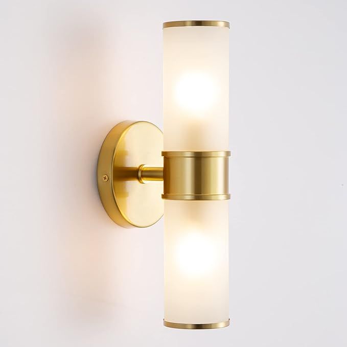 HAHZT Gold Wall Sconce with Frosted Glass Shades Bathroom Sconce Indoor Wall Lighting Over Mirror... | Amazon (US)